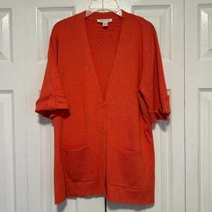 NWOT Coldwater Creek Silk Short Sleeve Cardigan Sweater Red Orange Size Large